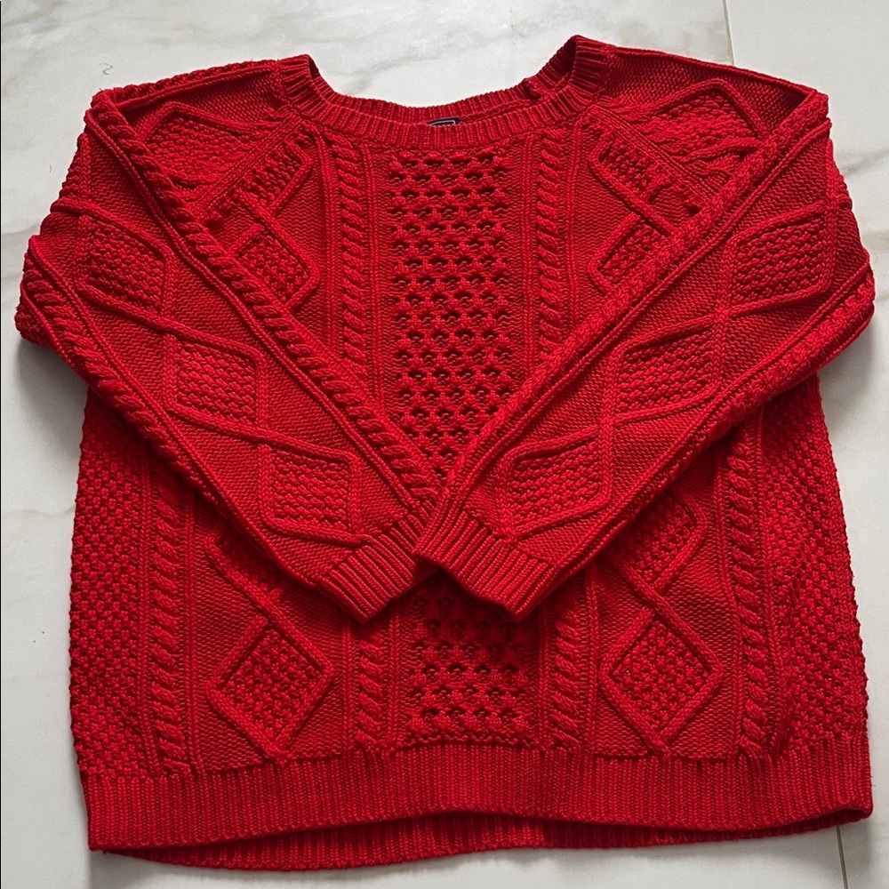 GAP Women's Bright Red Cable Knit Sweater